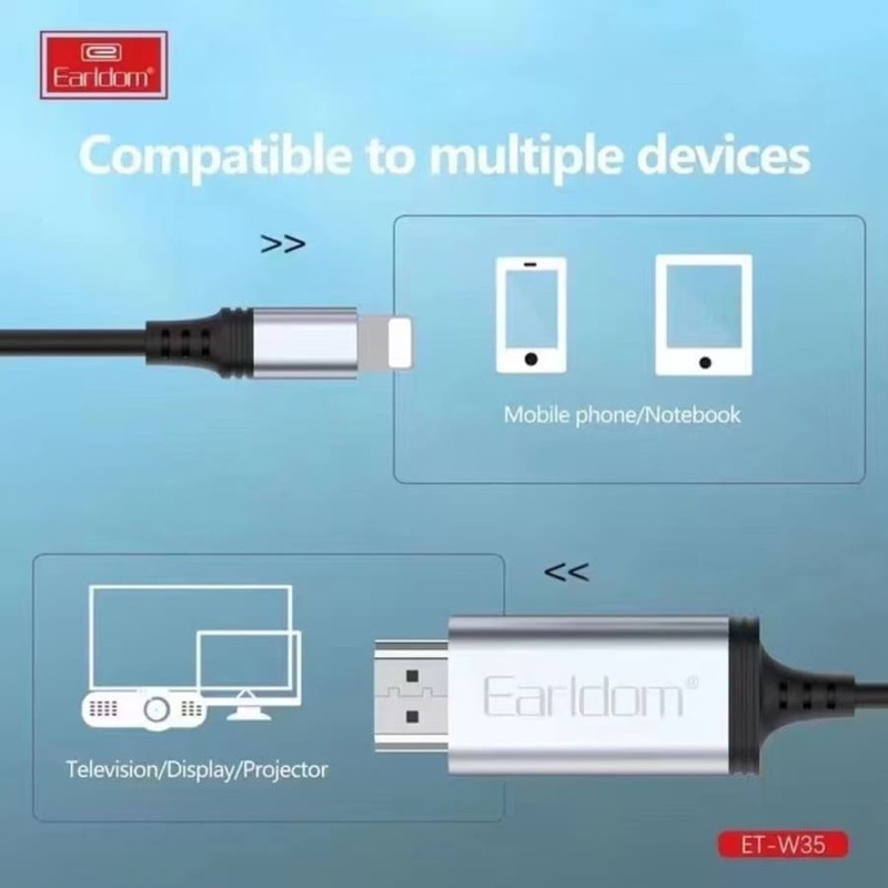 کابل تبدیل لایتنینگ به HDMI ارلدام مدل ET-W35 به طول 2 متر